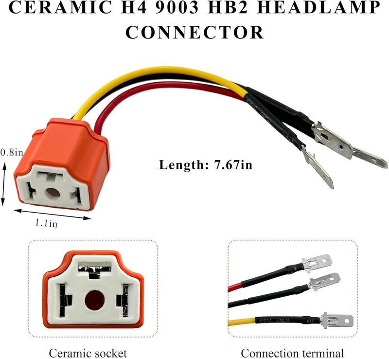 Suvnie 2 PCS H4 HB2 9003 Wiring Harness Headlight Socket, 16AWG Ceramic Headlight Connector, Pigtail Socket Female Plug, Fog Light Retrofit Car Accessories for Truck Boat - Image 2
